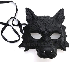 Mens Halloween Masquerade ball mask Black WOLF Mask Wear or Wall Deco
