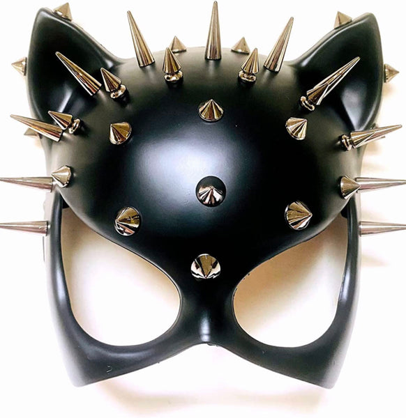 Black cat woman mask Halloween cosplay dress up costume kitty cat role play mask with spikes
