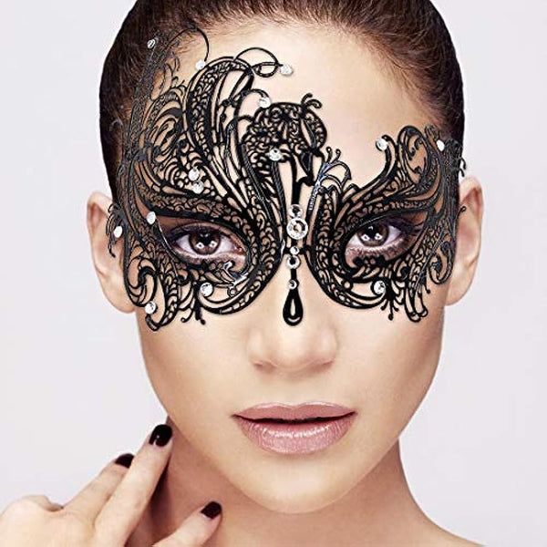 Masquerade Mask for Women Ultralight Metal Mask Shiny Metal Rhinestone Venetian Pretty Party Evening Prom Ball Mask