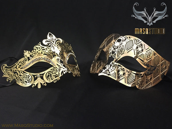 Luxury Venetian Couple Gold Stacy Masquerade Mask Set