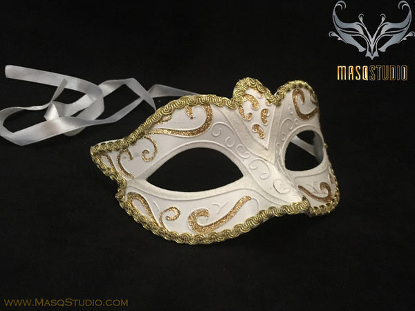 Venetian style Children Masquerade Eye Mask White Gold