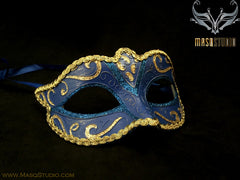 Venetian style Children Masquerade Eye Mask Royal Blue Gold