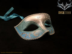 Men's Turquoise Silver Masquerade ball eye mask