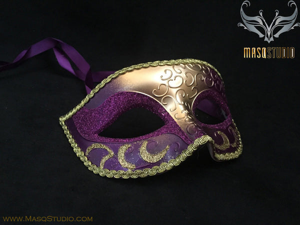 Men's Purple Gold Masquerade ball eye mask