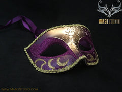 Men's Purple Silver Masquerade ball eye mask