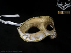Men's White Gold Masquerade ball eye mask