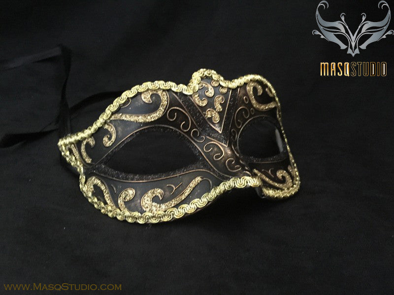 Venetian style Children Masquerade Eye Mask Black Gold
