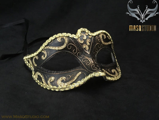 Venetian style Children Masquerade Eye Mask Black Gold