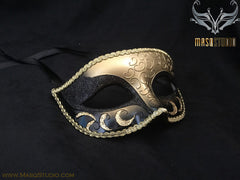 Men's Black Gold Masquerade ball eye mask