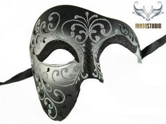 Men's phantom of the opera masquerade Black Silver mask