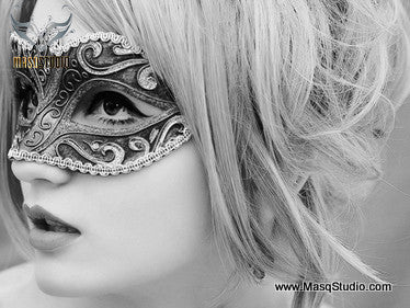 Venetian style Children Masquerade Eye Mask Black Silver
