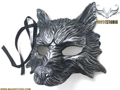 Masquerade ball mask WOLF Mask Wear or Wall Deco Black Silver