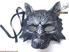 Masquerade ball mask WOLF Mask Wear or Wall Deco Black Silver