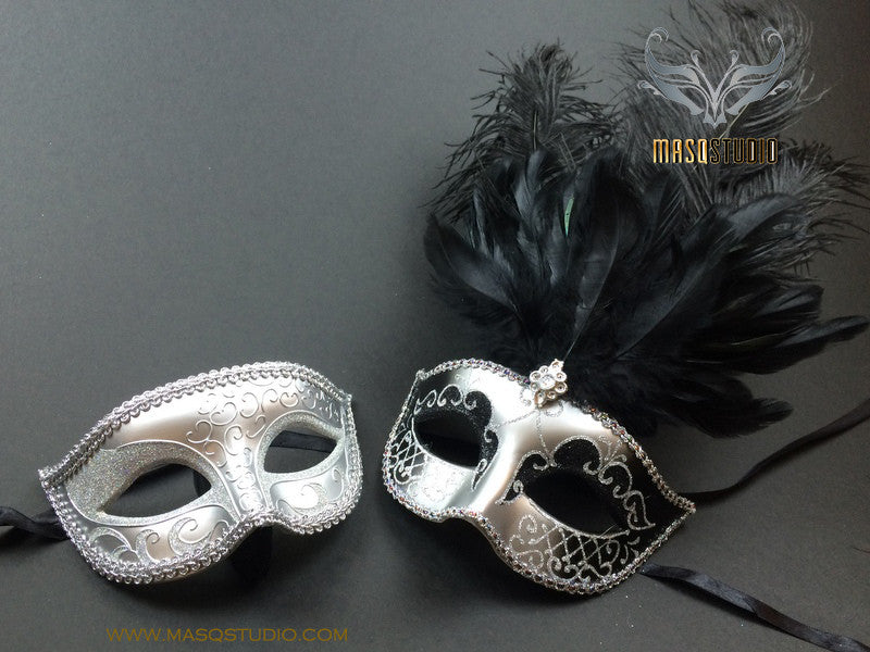 Fifty shades of Grey Couple Masquerade mask Pair Black Silver