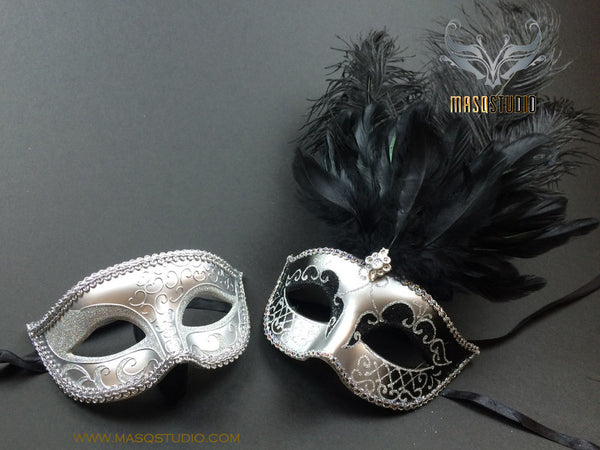 Fifty shades of Grey Couple Masquerade mask Pair Black Silver