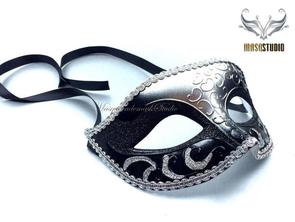 Men's Black Silver Masquerade eye mask