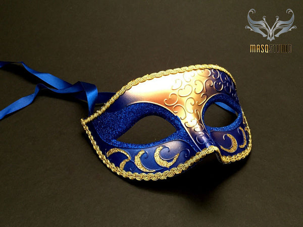 Men's Royal Blue Gold Masquerade eye mask
