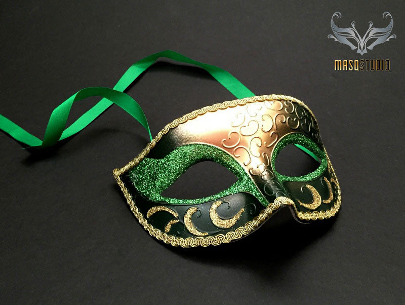 Gold Green Masquerade mask for Man