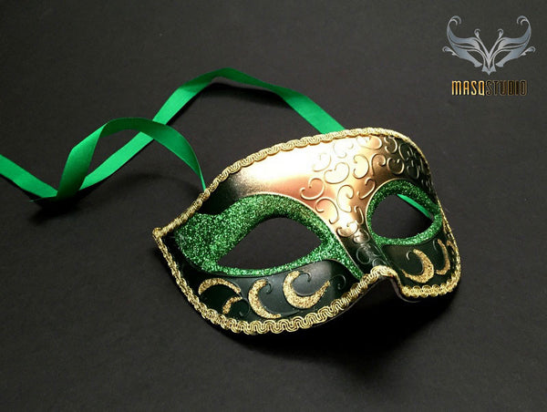 Men's Green Gold Masquerade eye mask