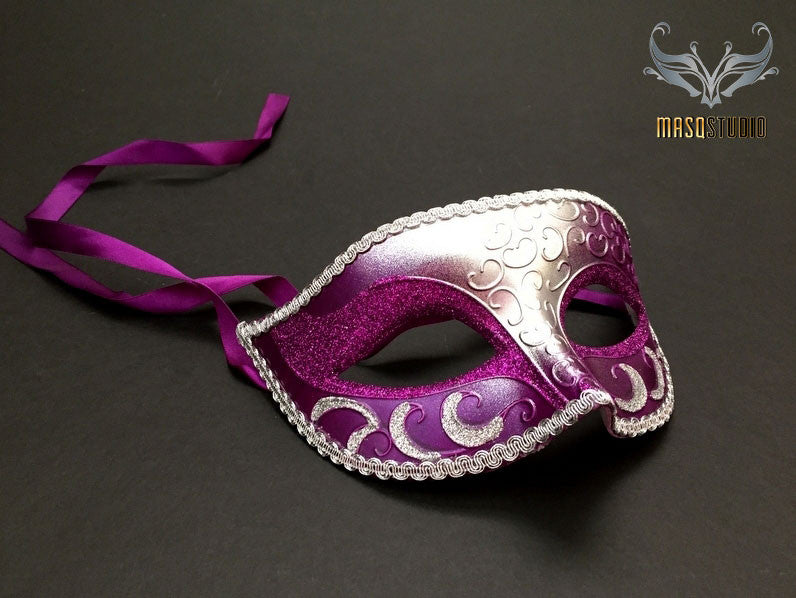 Silver Purple Masquerade ball eye mask