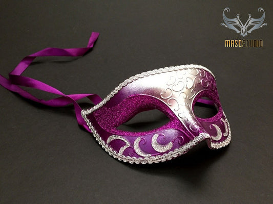 Silver Purple Masquerade ball eye mask