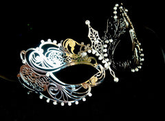 Filigree metal laser cut Silver masquerade mask Chloe