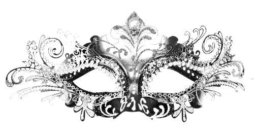 Filigree metal laser cut masquerade mask Princess Silver Black