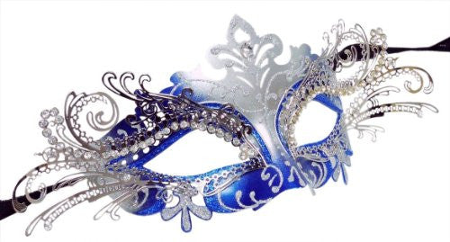 Filigree metal laser cut masquerade mask Princess Silver Royal Blue