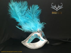 Fifty shades of Grey masquerade ball mask Teal Turquoise Light Blue Silver
