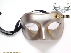 Mens Silver Masquerade ball eye mask Venetian Classic